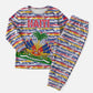 Haiti Christmas Pajama Set Blue Red Yellow Xmas Santa Sleigh and Coat of Arms - African Pride