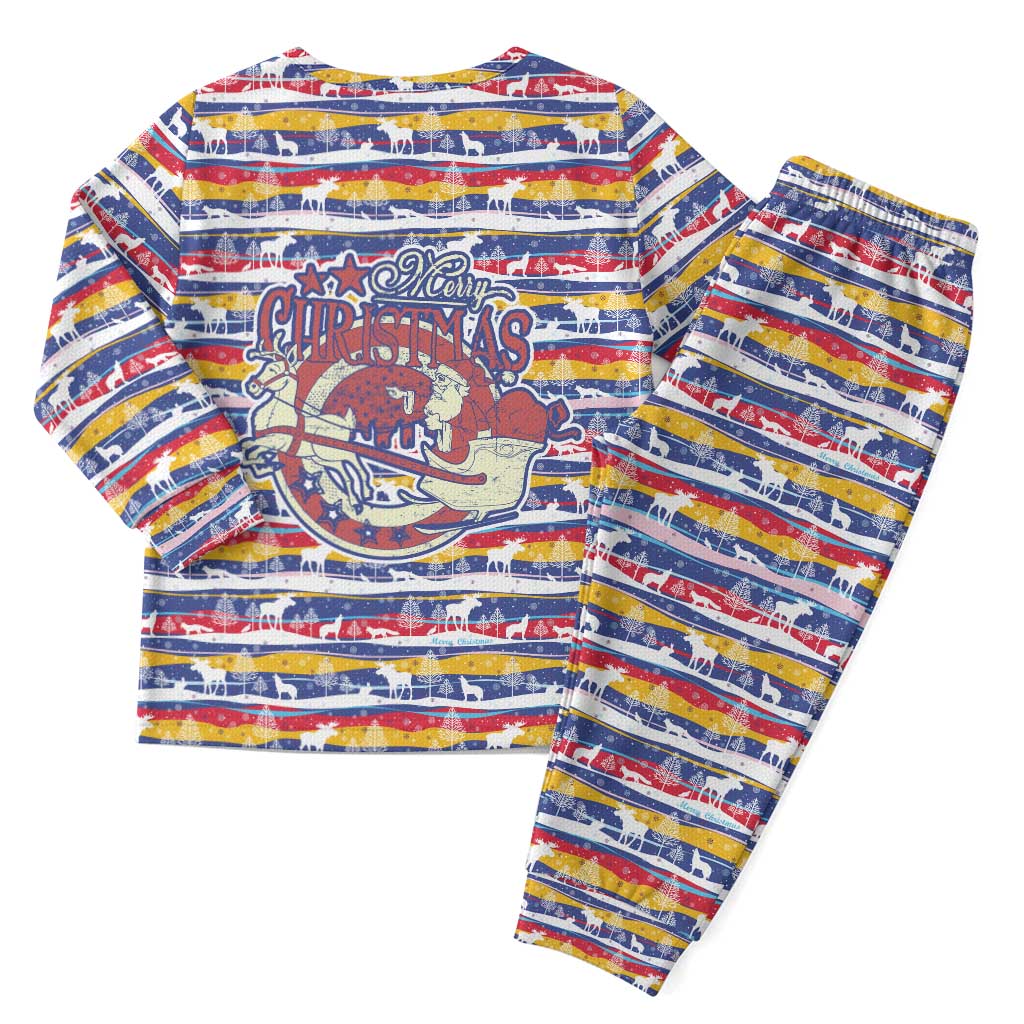 Haiti Christmas Pajama Set Blue Red Yellow Xmas Santa Sleigh and Coat of Arms - African Pride