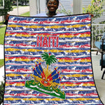 Haiti Christmas Quilt Blue Red Yellow Xmas Santa Sleigh and Coat of Arms - African Pride