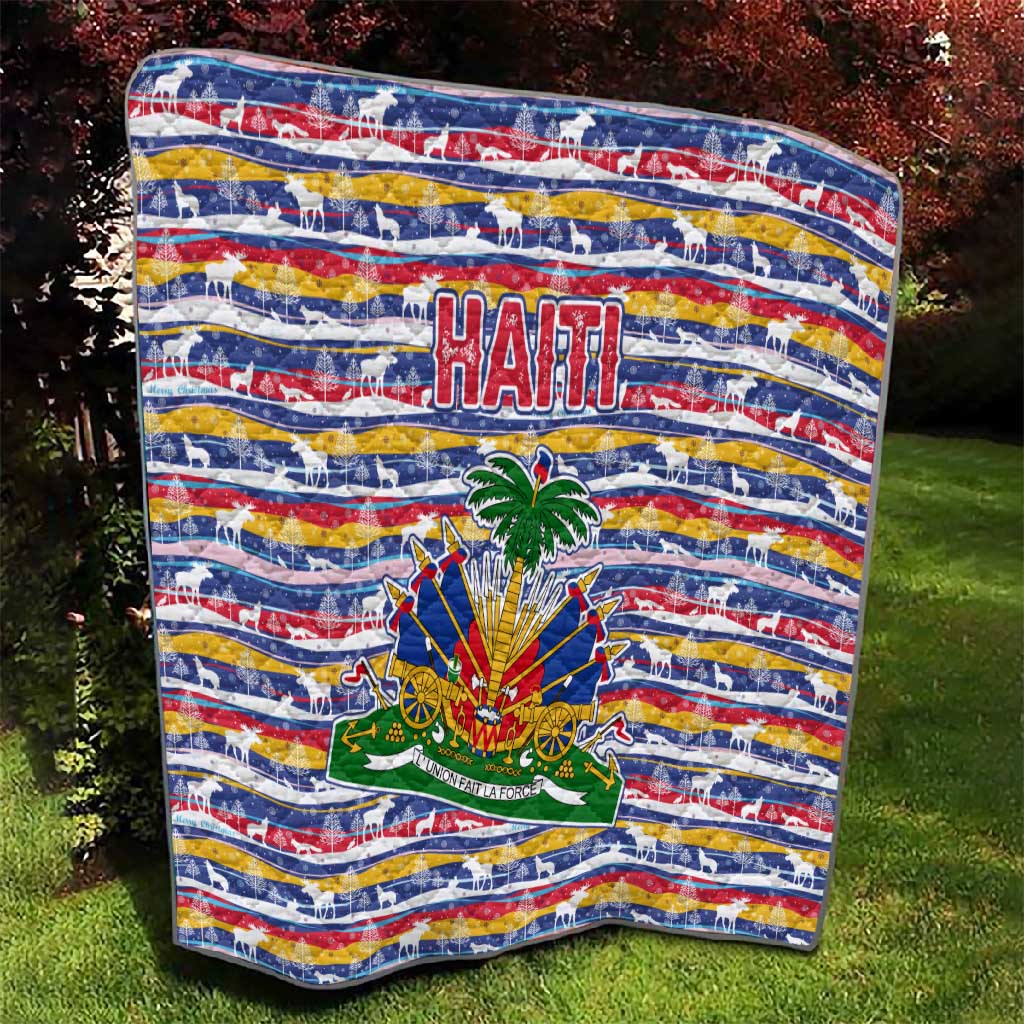 Haiti Christmas Quilt Blue Red Yellow Xmas Santa Sleigh and Coat of Arms - African Pride