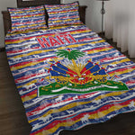 Haiti Christmas Quilt Bed Set Blue Red Yellow Xmas Santa Sleigh and Coat of Arms - African Pride