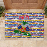 Haiti Christmas Rubber Doormat Blue Red Yellow Xmas Santa Sleigh and Coat of Arms - African Pride