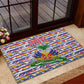Haiti Christmas Rubber Doormat Blue Red Yellow Xmas Santa Sleigh and Coat of Arms - African Pride