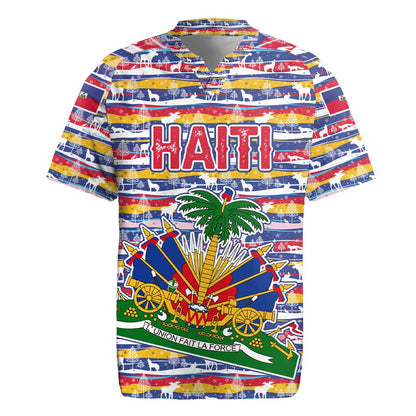 Haiti Christmas Rugby Jersey Blue Red Yellow Xmas Santa Sleigh and Coat of Arms - African Pride