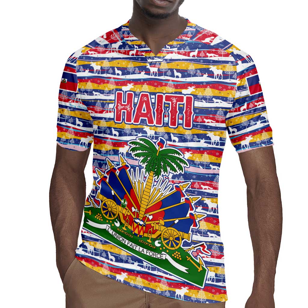Haiti Christmas Rugby Jersey Blue Red Yellow Xmas Santa Sleigh and Coat of Arms - African Pride