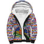 Haiti Christmas Sherpa Hoodie Blue Red Yellow Xmas Santa Sleigh and Coat of Arms - African Pride
