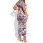 Haiti Christmas Short Sleeve Bodycon Dress Blue Red Yellow Xmas Santa Sleigh and Coat of Arms - African Pride