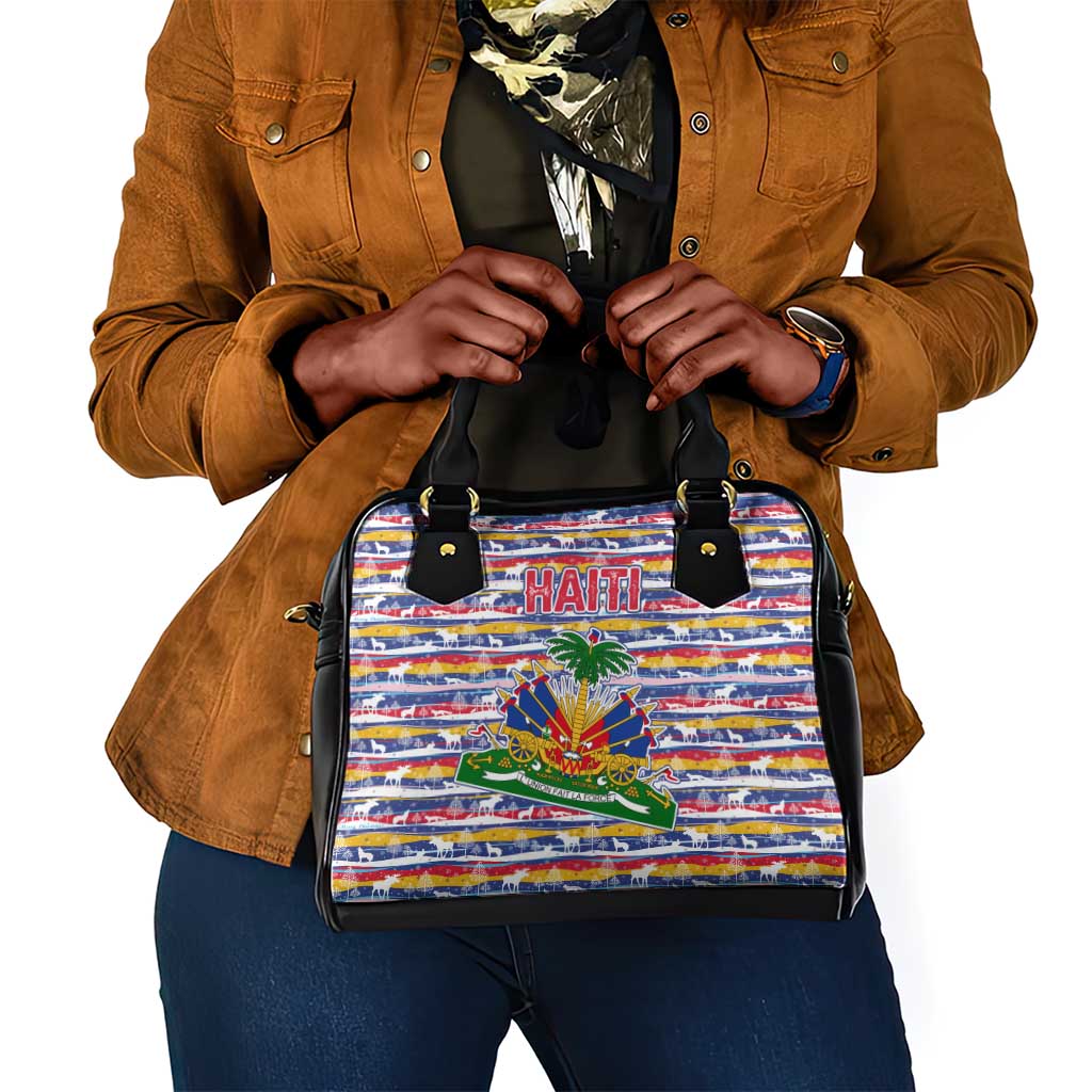 Haiti Christmas Shoulder Handbag Blue Red Yellow Xmas Santa Sleigh and Coat of Arms - African Pride