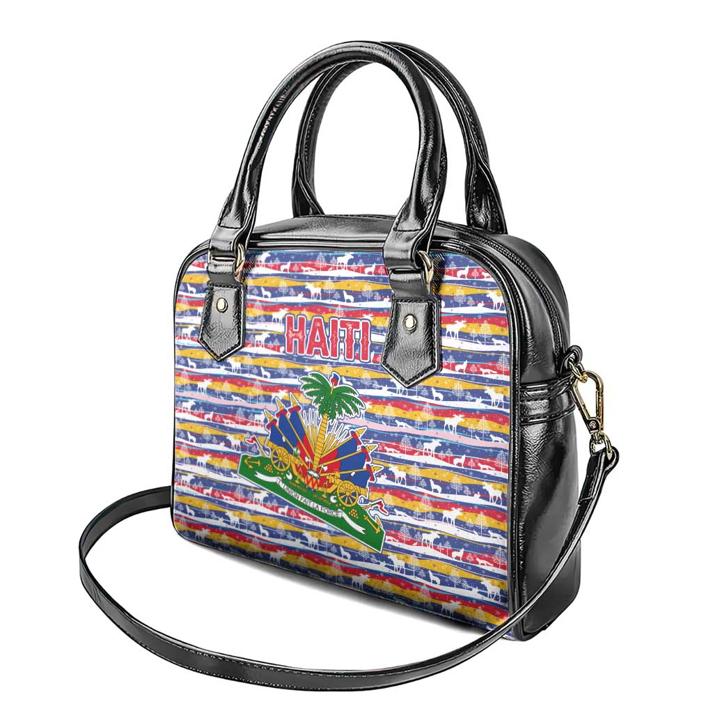 Haiti Christmas Shoulder Handbag Blue Red Yellow Xmas Santa Sleigh and Coat of Arms - African Pride