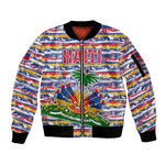 Haiti Christmas Sleeve Zip Bomber Jacket Blue Red Yellow Xmas Santa Sleigh and Coat of Arms - African Pride
