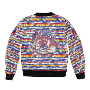 Haiti Christmas Sleeve Zip Bomber Jacket Blue Red Yellow Xmas Santa Sleigh and Coat of Arms - African Pride