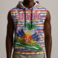 Haiti Christmas Sleeveless Hoodie Blue Red Yellow Xmas Santa Sleigh and Coat of Arms - African Pride