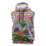 Haiti Christmas Sleeveless Zip Hoodie Blue Red Yellow Xmas Santa Sleigh and Coat of Arms - African Pride