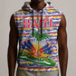 Haiti Christmas Sleeveless Zip Hoodie Blue Red Yellow Xmas Santa Sleigh and Coat of Arms - African Pride