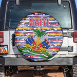Haiti Christmas Spare Tire Cover Blue Red Yellow Xmas Santa Sleigh and Coat of Arms - African Pride