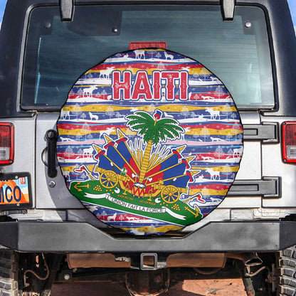 Haiti Christmas Spare Tire Cover Blue Red Yellow Xmas Santa Sleigh and Coat of Arms - African Pride
