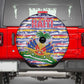 Haiti Christmas Spare Tire Cover Blue Red Yellow Xmas Santa Sleigh and Coat of Arms - African Pride