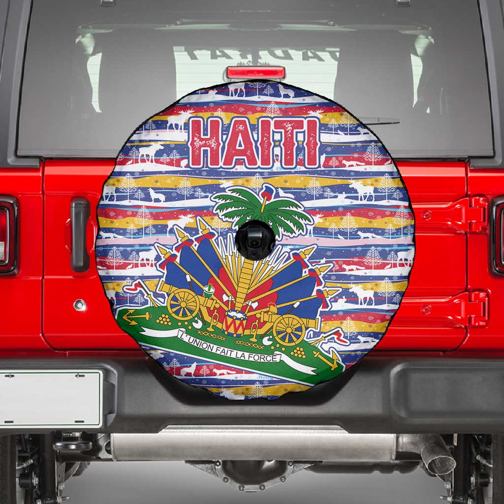 Haiti Christmas Spare Tire Cover Blue Red Yellow Xmas Santa Sleigh and Coat of Arms - African Pride