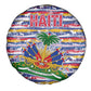 Haiti Christmas Spare Tire Cover Blue Red Yellow Xmas Santa Sleigh and Coat of Arms - African Pride