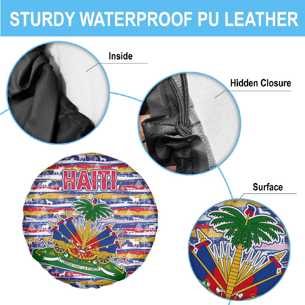 Haiti Christmas Spare Tire Cover Blue Red Yellow Xmas Santa Sleigh and Coat of Arms - African Pride