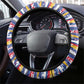 Haiti Christmas Steering Wheel Cover Blue Red Yellow Xmas Santa Sleigh and Coat of Arms - African Pride