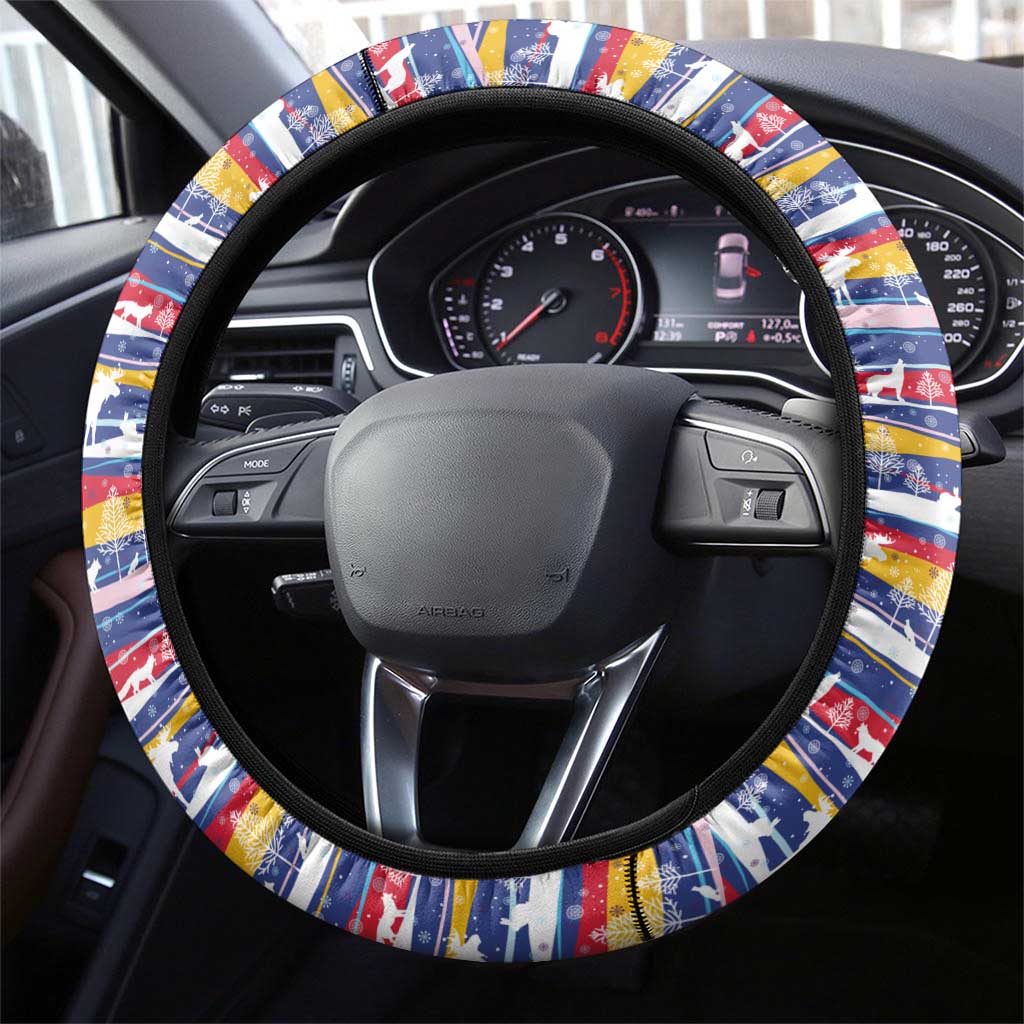 Haiti Christmas Steering Wheel Cover Blue Red Yellow Xmas Santa Sleigh and Coat of Arms - African Pride