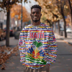 Haiti Christmas Sweatshirt Blue Red Yellow Xmas Santa Sleigh and Coat of Arms - African Pride