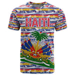 Haiti Christmas T shirt Blue Red Yellow Xmas Santa Sleigh and Coat of Arms - African Pride