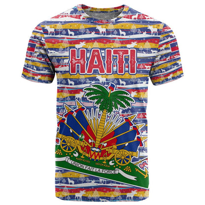 Haiti Christmas T shirt Blue Red Yellow Xmas Santa Sleigh and Coat of Arms - African Pride