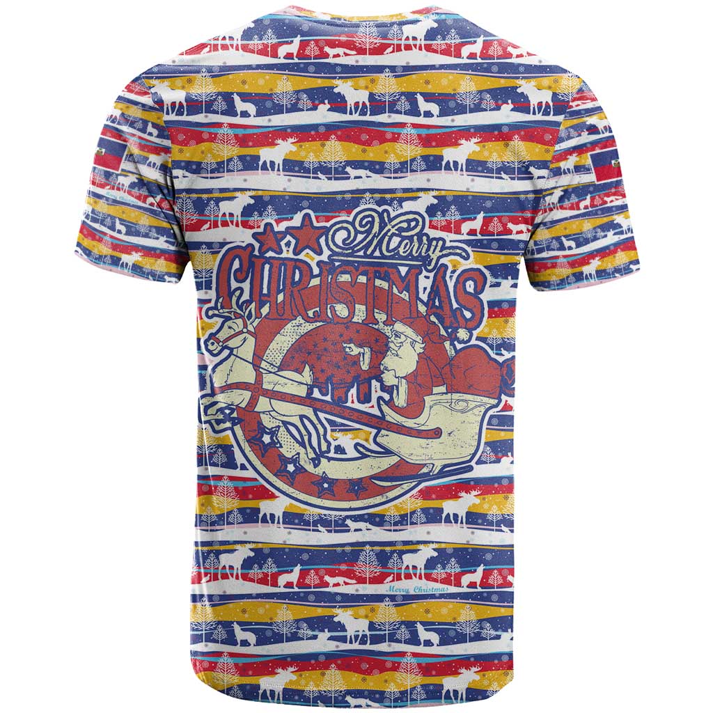 Haiti Christmas T shirt Blue Red Yellow Xmas Santa Sleigh and Coat of Arms - African Pride