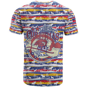 Haiti Christmas T shirt Blue Red Yellow Xmas Santa Sleigh and Coat of Arms - African Pride