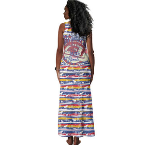 Haiti Christmas Tank Maxi Dress Blue Red Yellow Xmas Santa Sleigh and Coat of Arms - African Pride