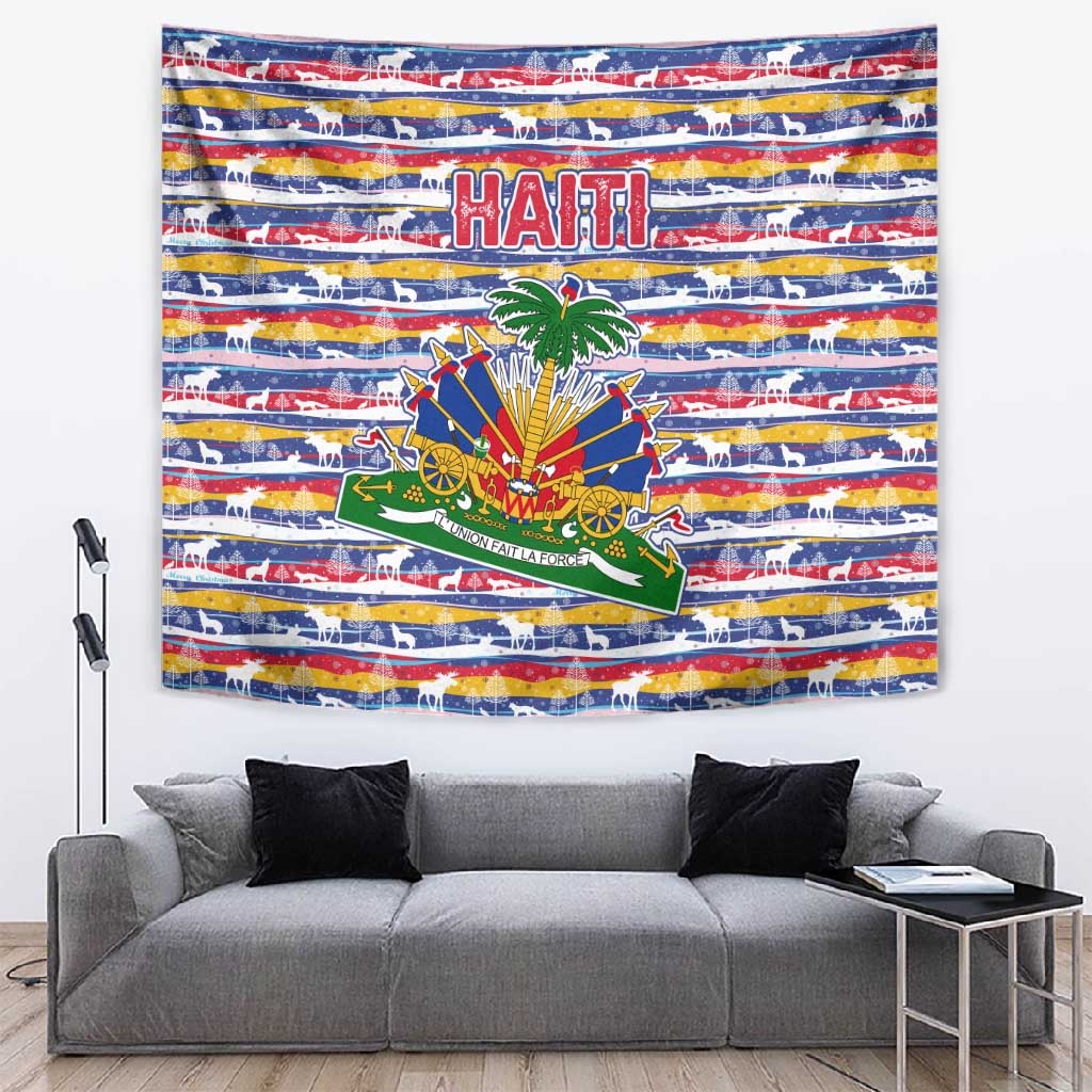 Haiti Christmas Tapestry Blue Red Yellow Xmas Santa Sleigh and Coat of Arms - African Pride