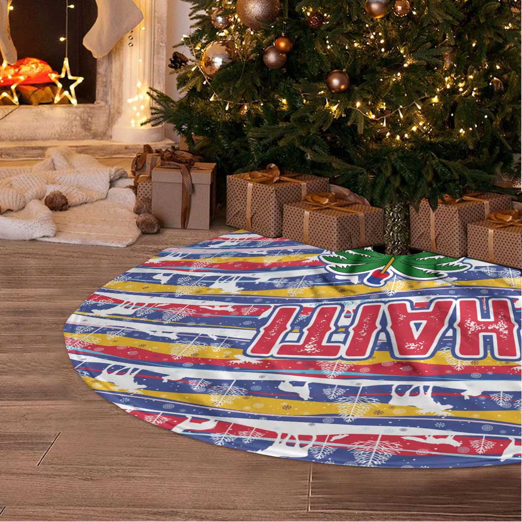 Haiti Christmas Tree Skirt Blue Red Yellow Xmas Santa Sleigh and Coat of Arms - African Pride