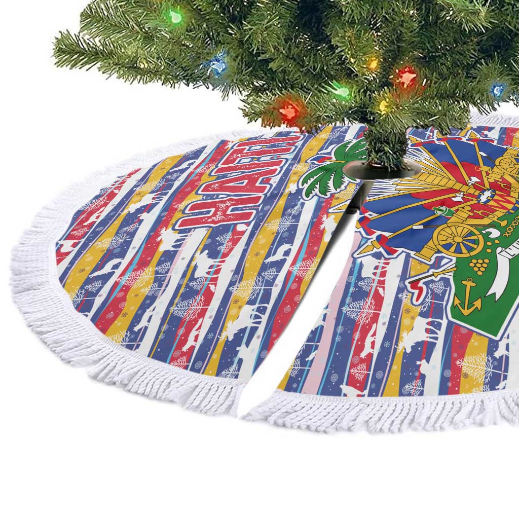 Haiti Christmas Tree Skirt Blue Red Yellow Xmas Santa Sleigh and Coat of Arms - African Pride