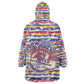 Haiti Christmas Wearable Blanket Hoodie Blue Red Yellow Xmas Santa Sleigh and Coat of Arms - African Pride