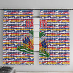 Haiti Christmas Window Curtain Blue Red Yellow Xmas Santa Sleigh and Coat of Arms - African Pride