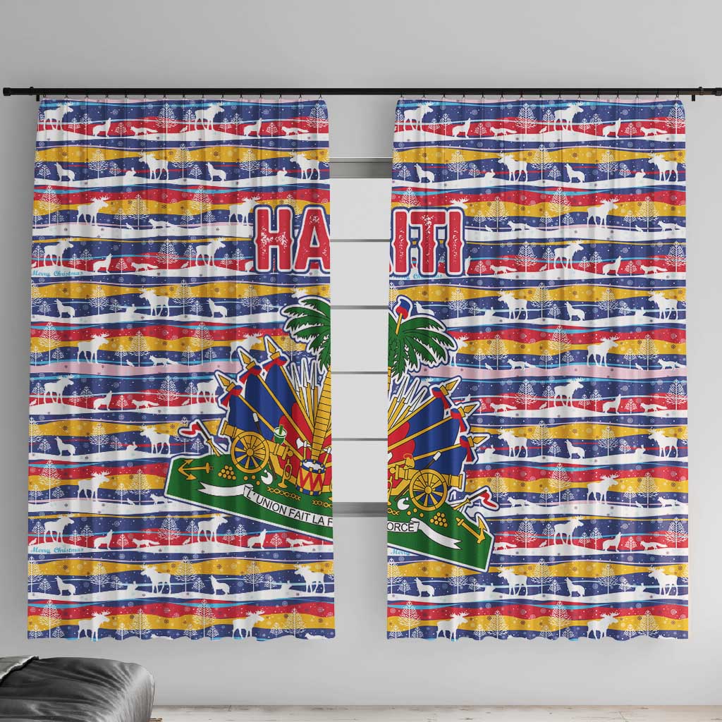 Haiti Christmas Window Curtain Blue Red Yellow Xmas Santa Sleigh and Coat of Arms - African Pride