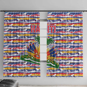 Haiti Christmas Window Curtain Blue Red Yellow Xmas Santa Sleigh and Coat of Arms - African Pride