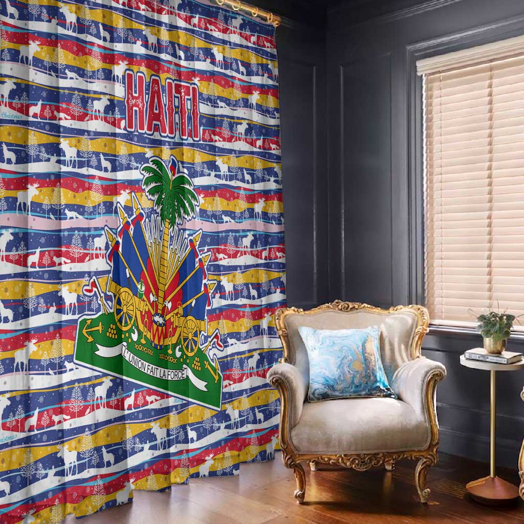 Haiti Christmas Window Curtain Blue Red Yellow Xmas Santa Sleigh and Coat of Arms - African Pride