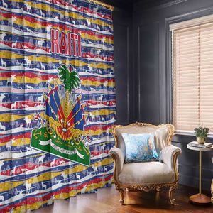 Haiti Christmas Window Curtain Blue Red Yellow Xmas Santa Sleigh and Coat of Arms - African Pride
