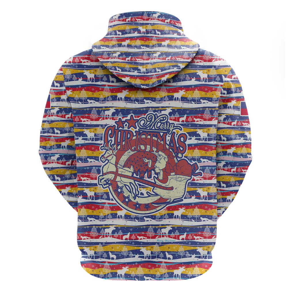 Haiti Christmas Zip Hoodie Blue Red Yellow Xmas Santa Sleigh and Coat of Arms - African Pride