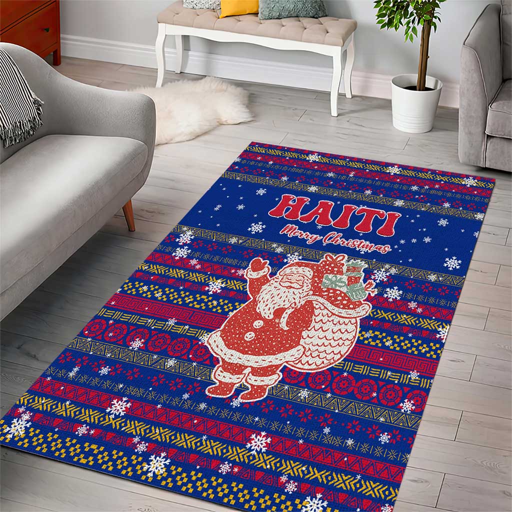 Haiti Christmas Area Rug Blue Red Xmas Santa Snowflake and Map - African Pride