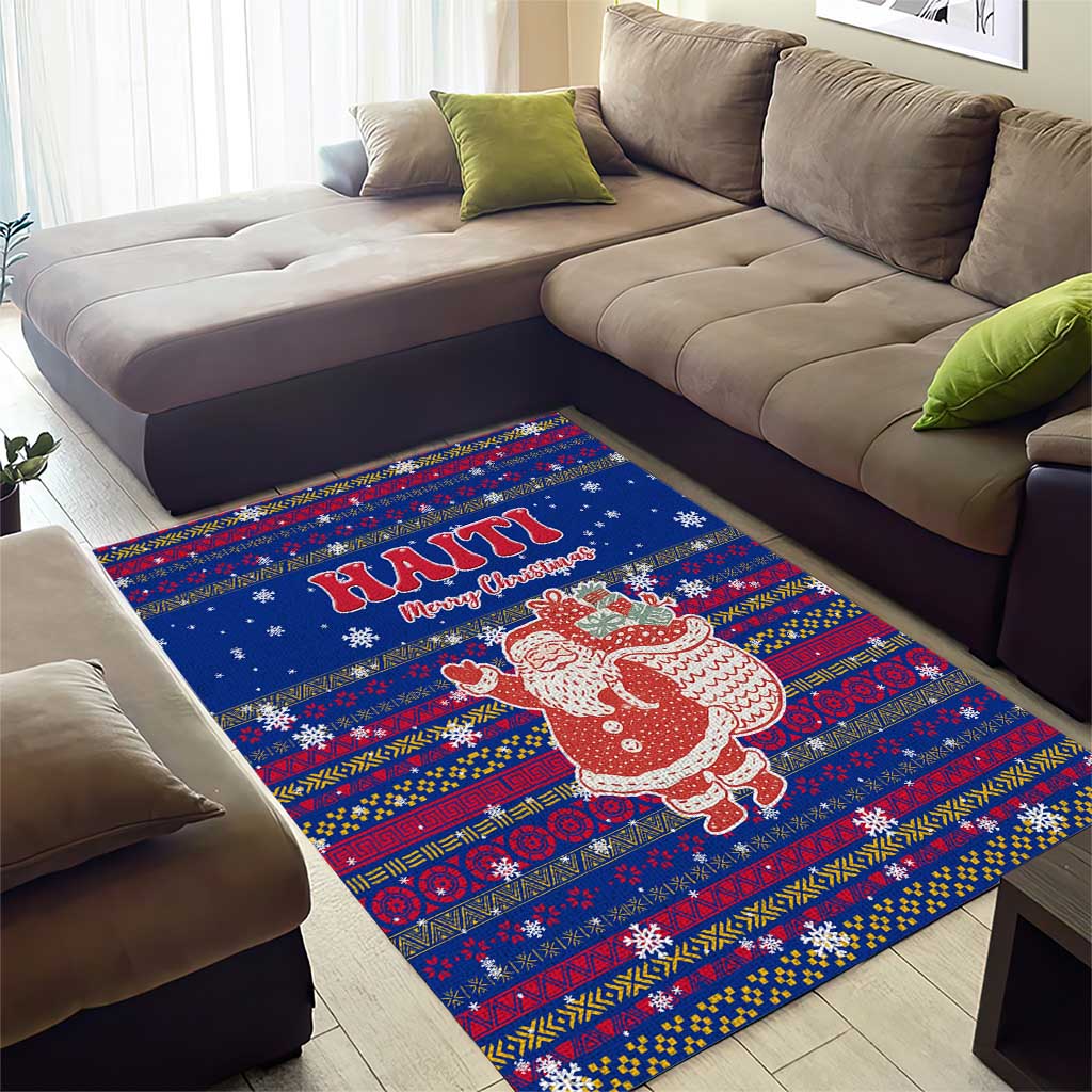 Haiti Christmas Area Rug Blue Red Xmas Santa Snowflake and Map - African Pride