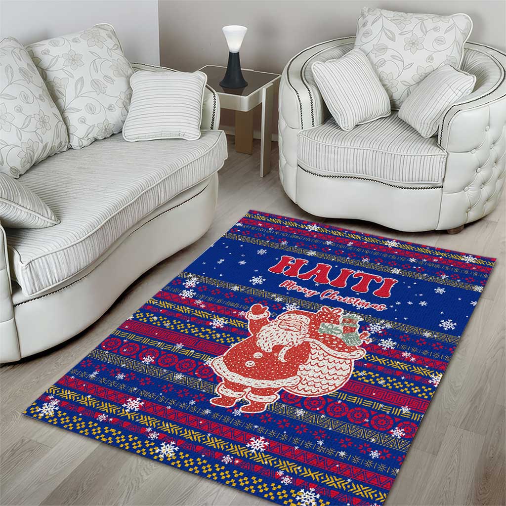 Haiti Christmas Area Rug Blue Red Xmas Santa Snowflake and Map - African Pride