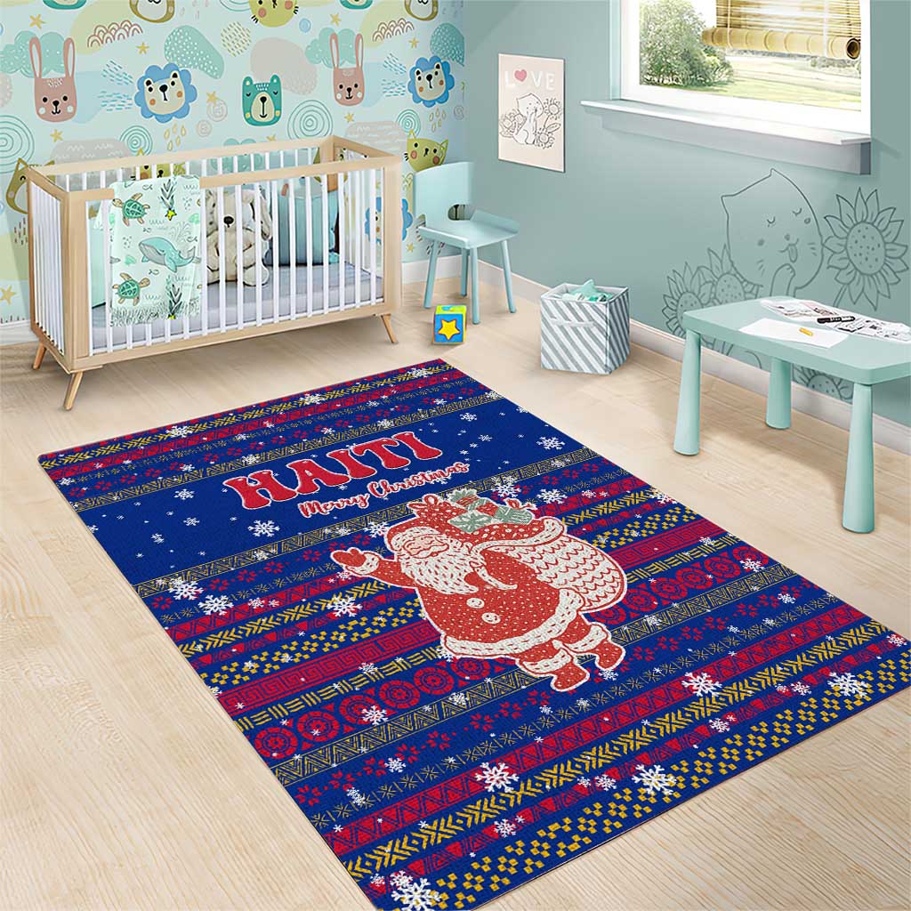 Haiti Christmas Area Rug Blue Red Xmas Santa Snowflake and Map - African Pride