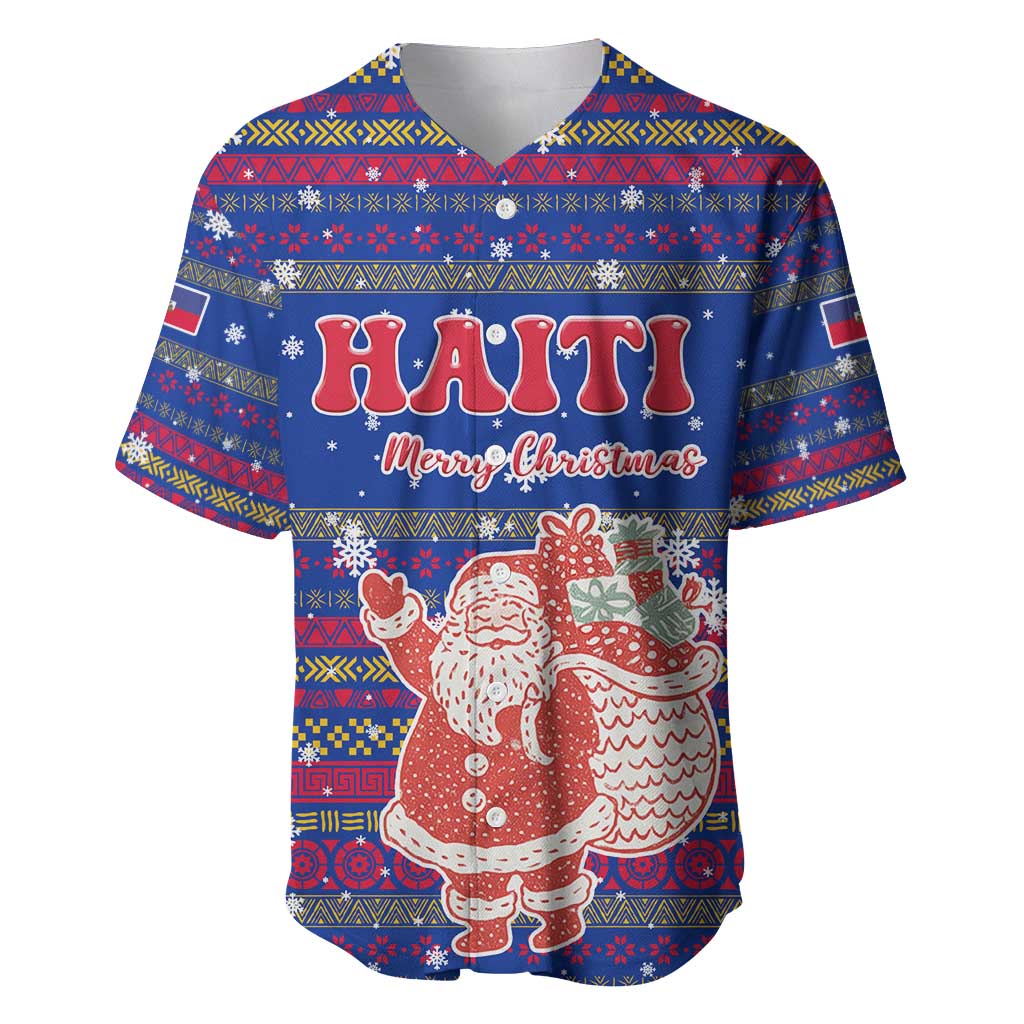 Haiti Christmas Baseball Jersey Blue Red Xmas Santa Snowflake and Map - African Pride