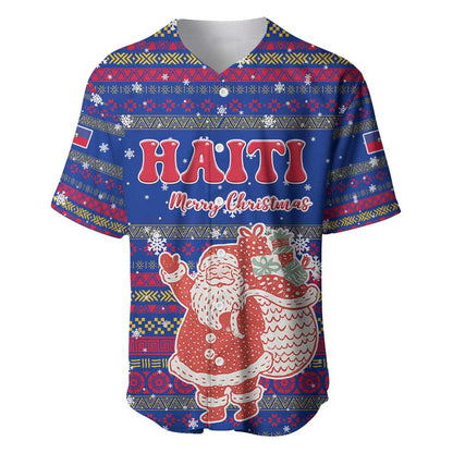 Haiti Christmas Baseball Jersey Blue Red Xmas Santa Snowflake and Map - African Pride