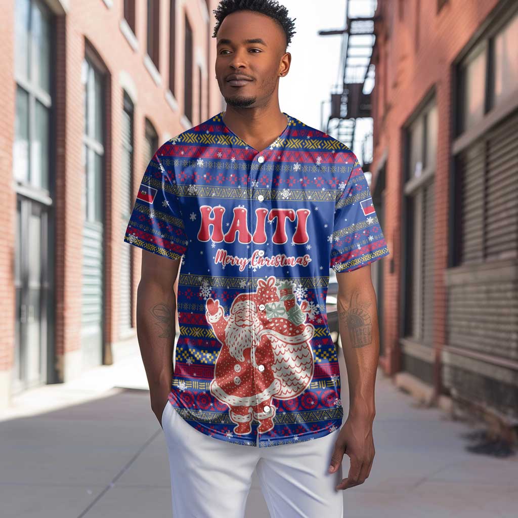 Haiti Christmas Baseball Jersey Blue Red Xmas Santa Snowflake and Map - African Pride