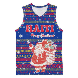 Haiti Christmas Basketball Jersey Blue Red Xmas Santa Snowflake and Map - African Pride